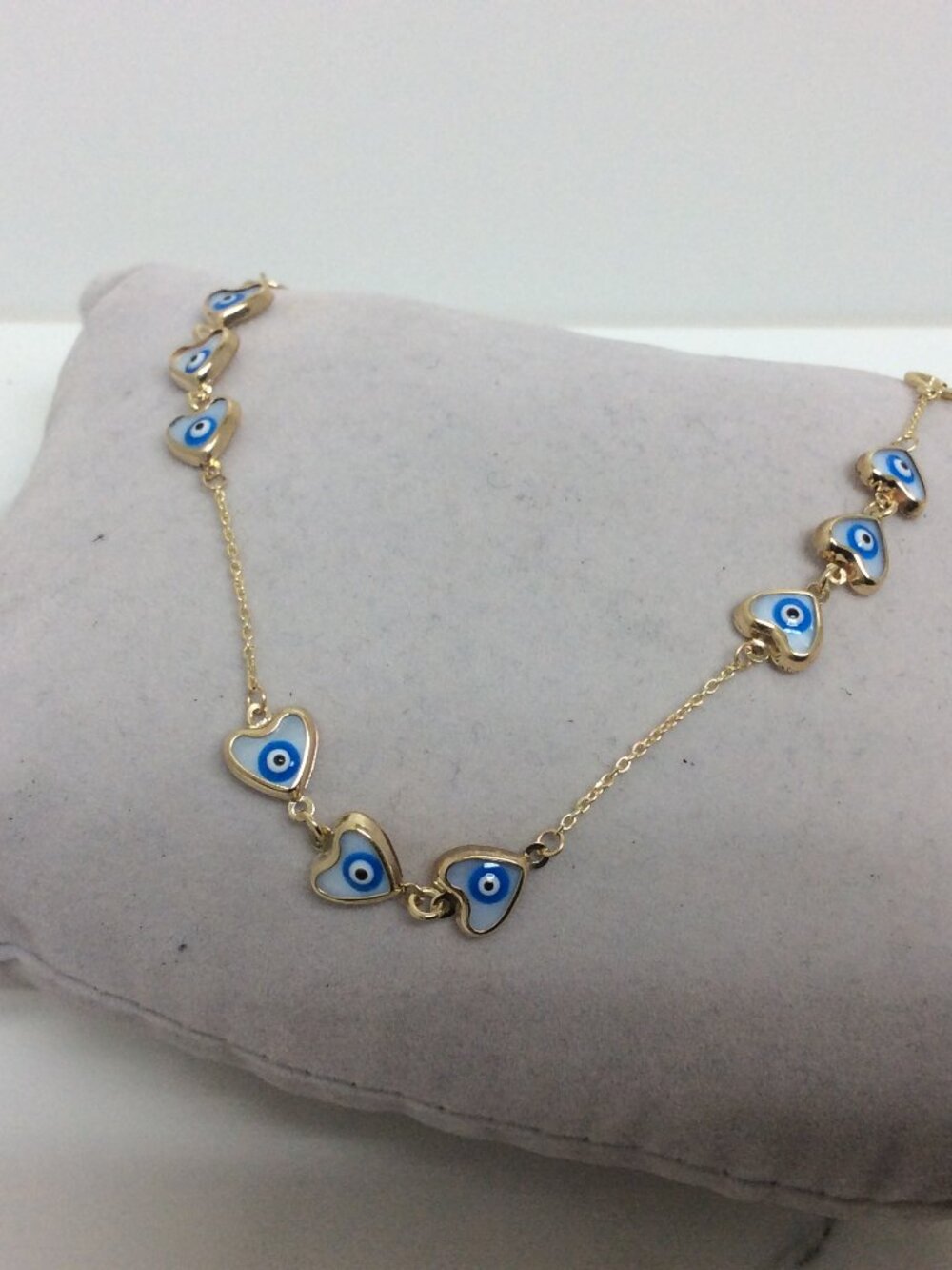 10K Yellow Real Gold Evil Eye Heart Bracelet Good Luck Protect  2.60gr  7''